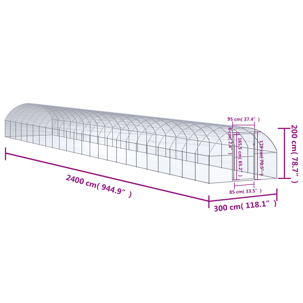 vidaXL kültéri horganyzott acél tyúkól 3 x 24 x 2 m