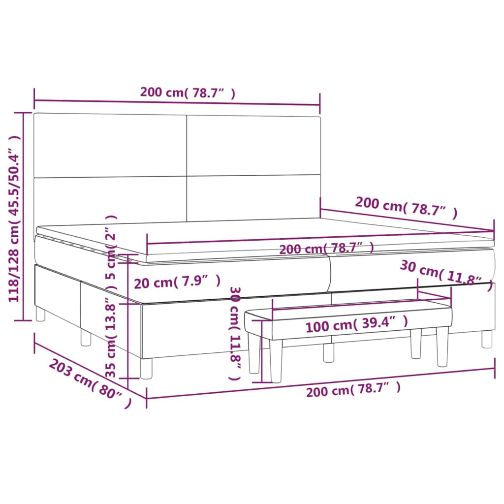 vidaXL szürke műbőr rugós ágy matraccal 200 x 200 cm