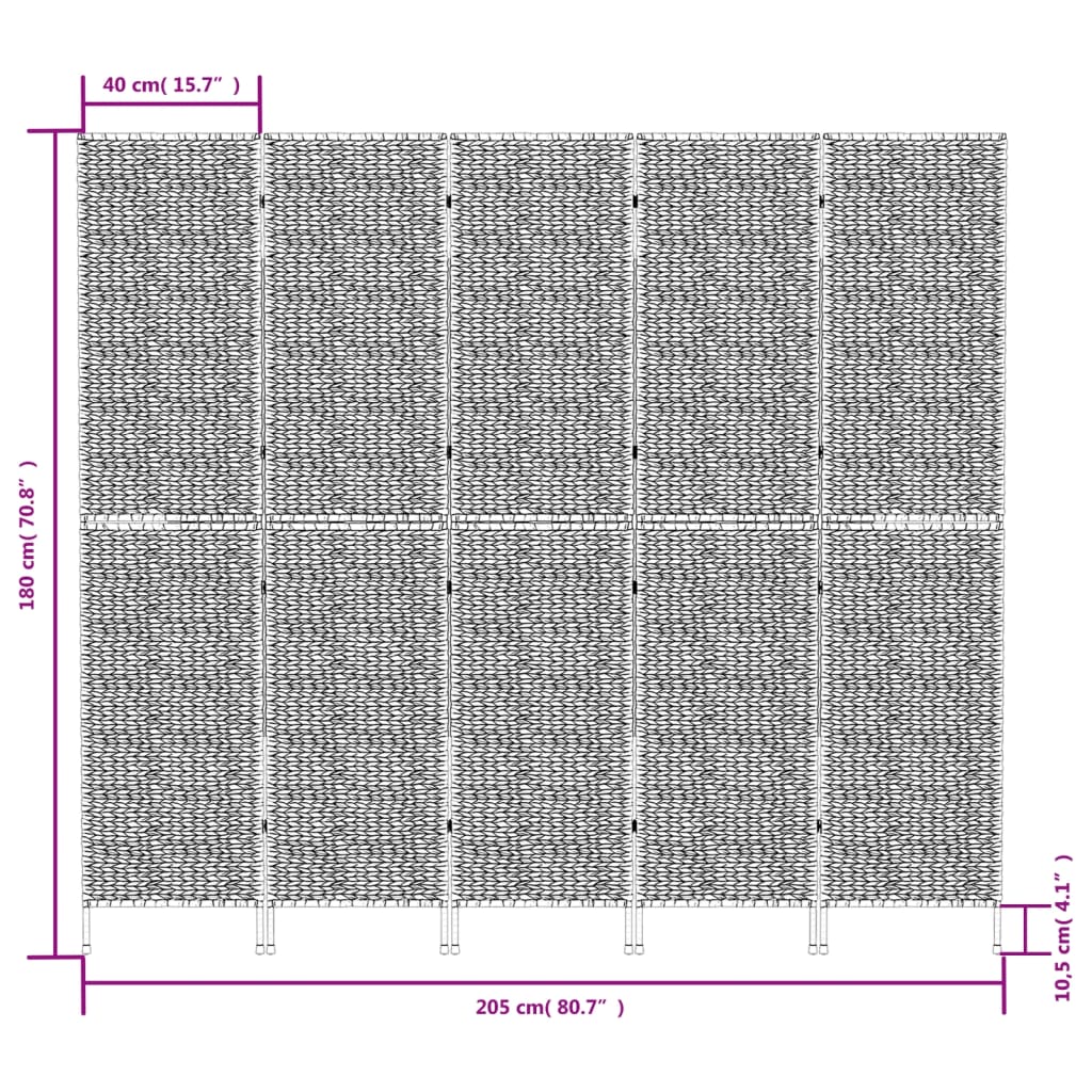 vidaXL barna 5 paneles vízijácint térelválasztó 205x180 cm