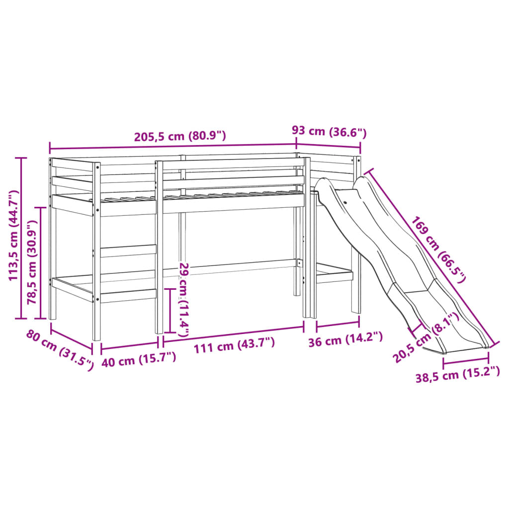 vidaXL tömör fenyőfa gyerek galériaágy matrac nélkül 80 x 200 cm