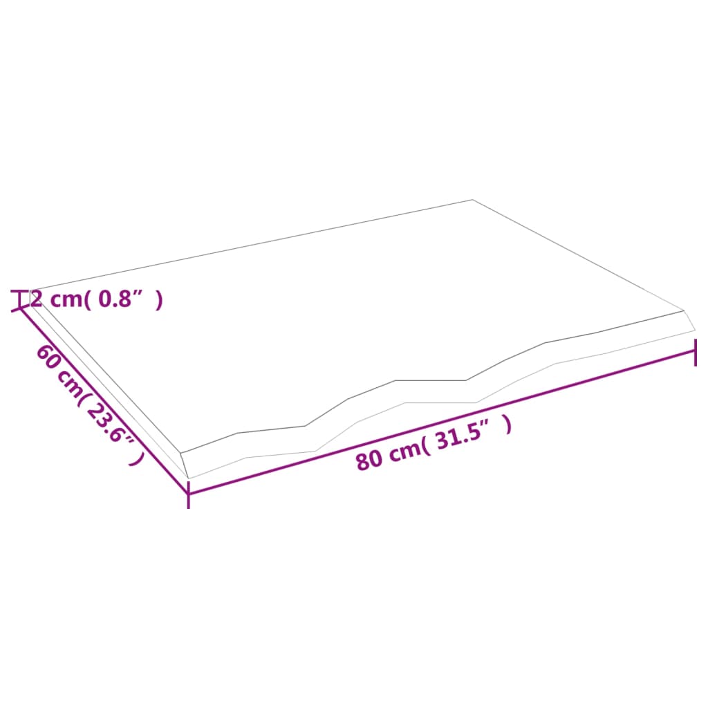 vidaXL kezeletlen tömör tölgyfa asztallap 80x60x2 cm