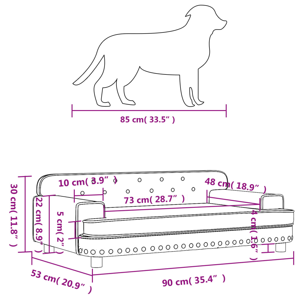 vidaXL sötétszürke bársony kutyaágy 90 x 53 x 30 cm