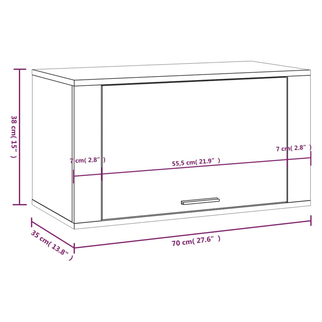 vidaXL füstös tölgyszínű tömör fenyőfa fali cipőszekrény 70x35x38 cm