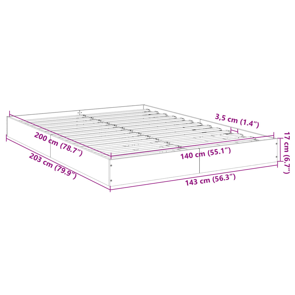 vidaXL füstös tölgy színű szerelt fa ágykeret matrac nélkül 140x200 cm