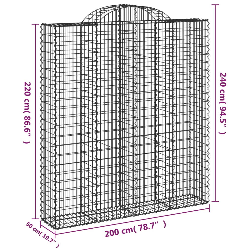 vidaXL 2 db íves horganyzott vas gabion kosár 200x50x220/240 cm