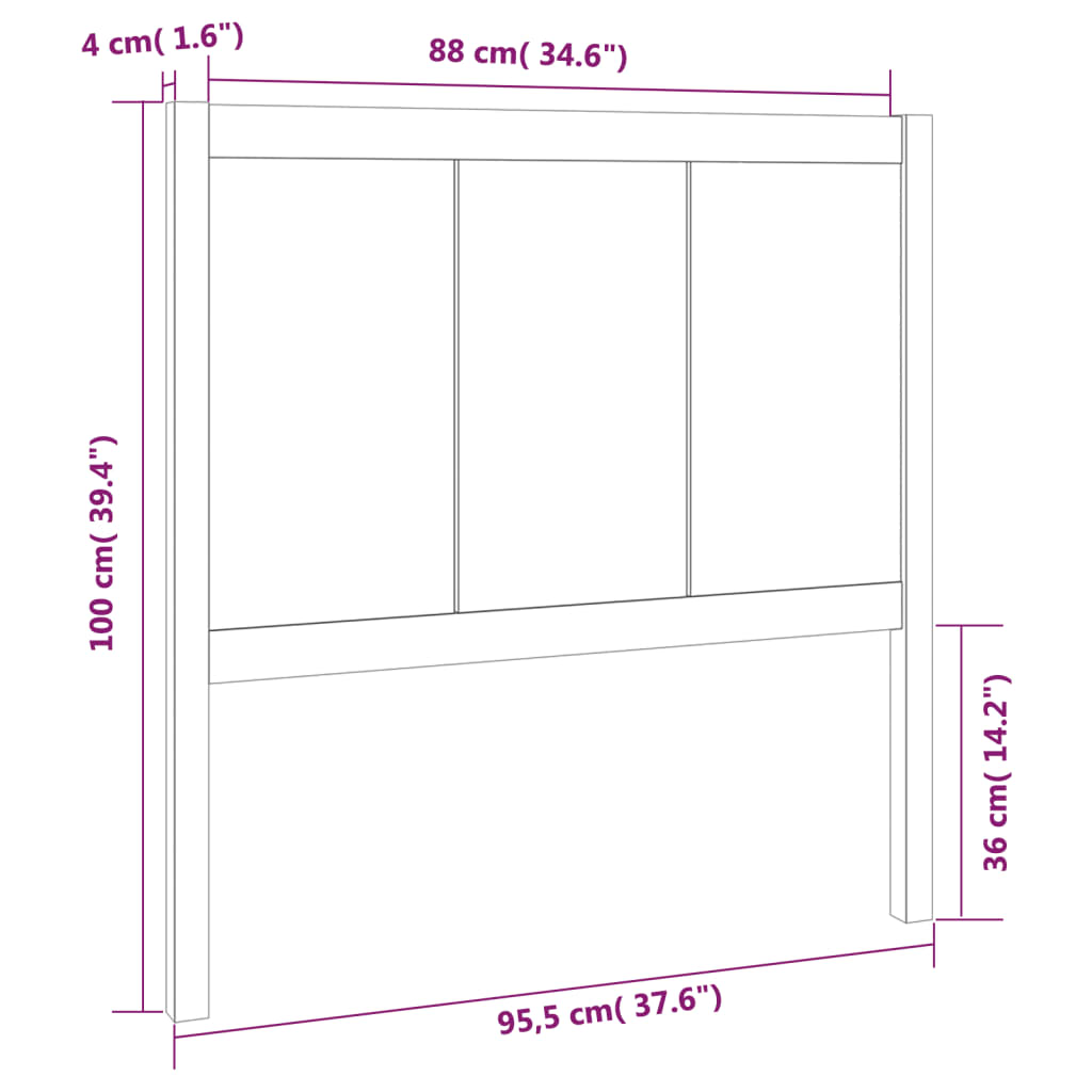 vidaXL fekete tömör fenyőfa ágyfejtámla 95,5 x 4 x 100 cm