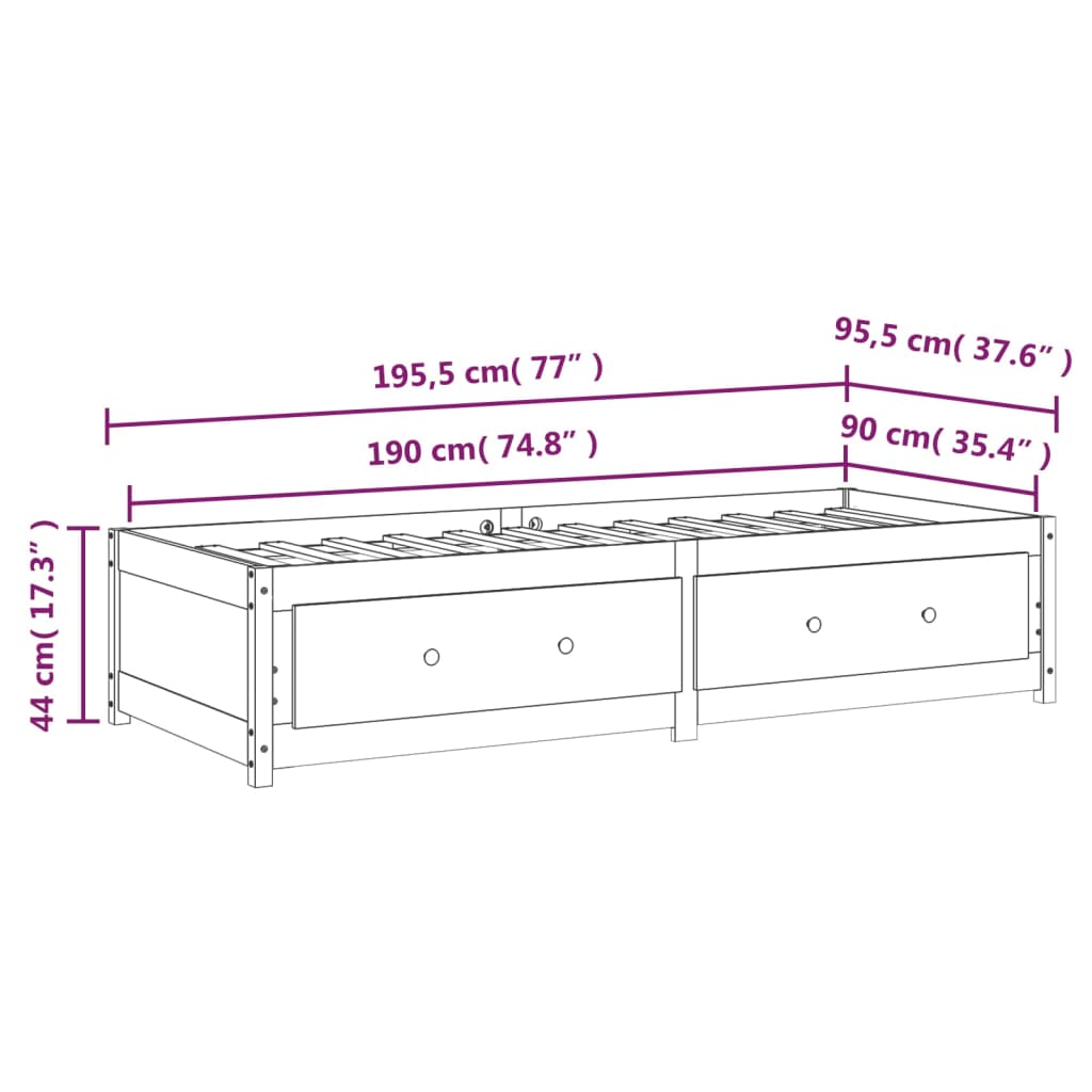 vidaXL szürke tömör fenyőfa kanapéágy 90 x 190 cm (Single)