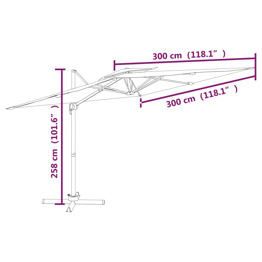 vidaXL zöld dupla tetős konzolos napernyő 300x300 cm