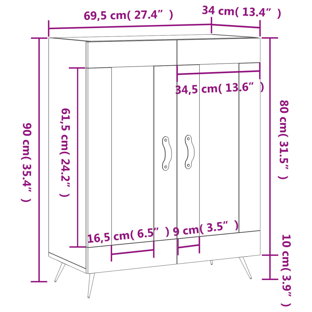 vidaXL barna tölgy színű szerelt fa tálalószekrény 69,5 x 34 x 90 cm