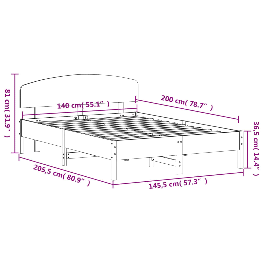 vidaXL fehér tömör fenyőfa ágy matrac nélkül 140 x 200 cm