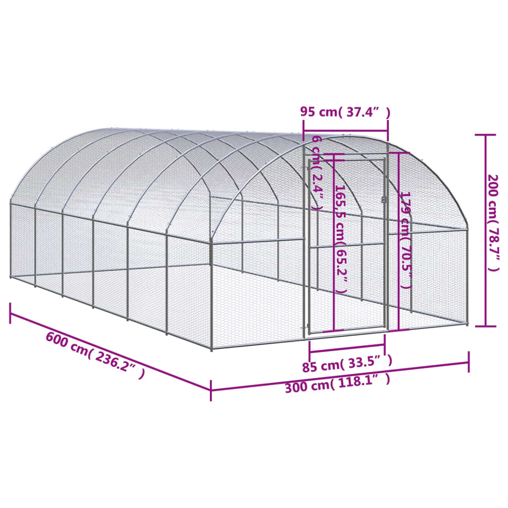 vidaXL kültéri horganyzott acél tyúkól 3 x 6 x 2 m