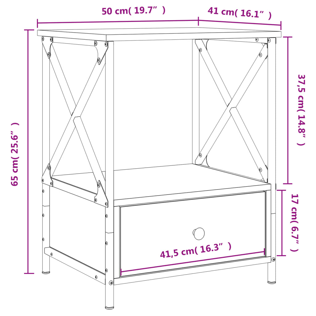 vidaXL 2 db szürke sonoma színű szerelt fa éjjeliszekrény 50x41x65 cm