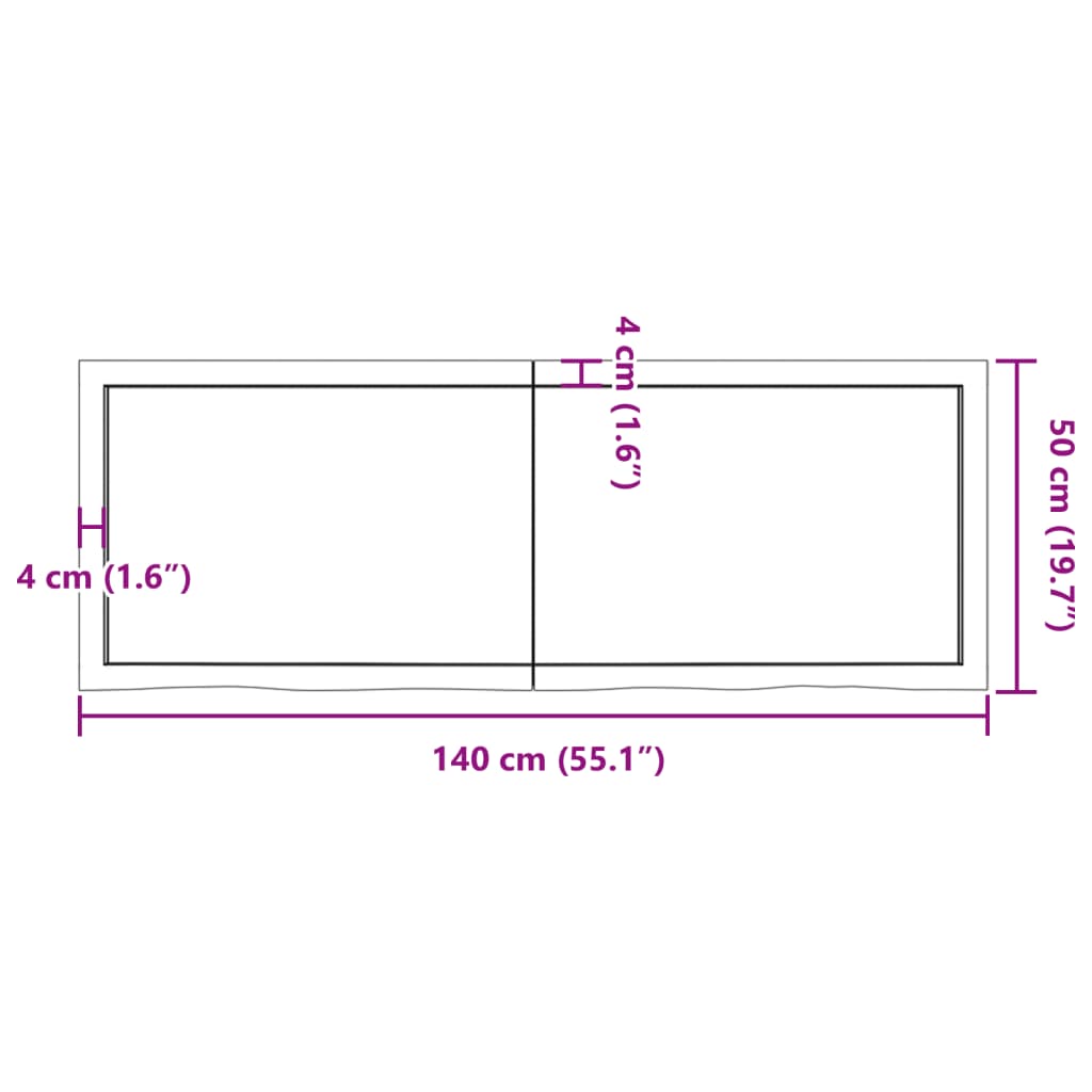 vidaXL kezeletlen tömör tölgyfa asztallap 140x50x(2-4) cm