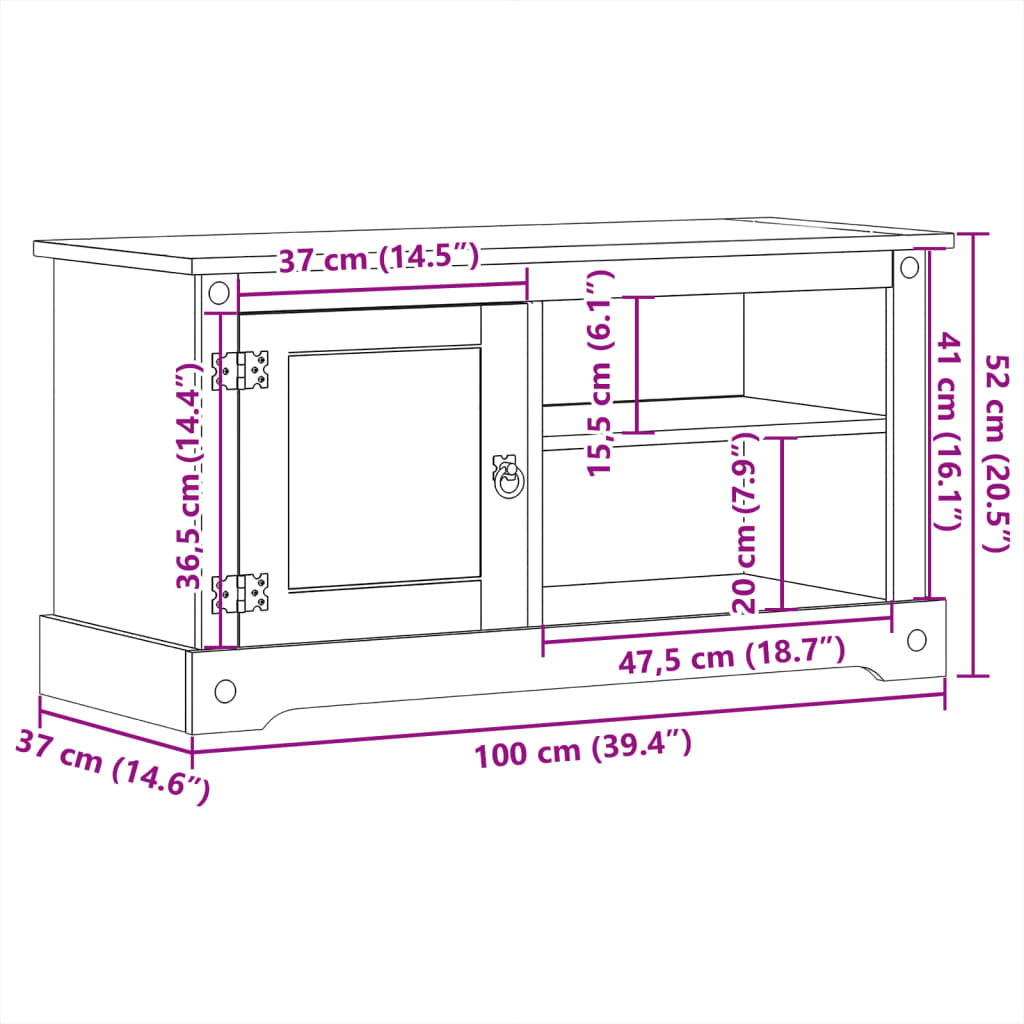 vidaXL Corona tömör fenyőfa TV-szekrény 100 x 37 x 52 cm