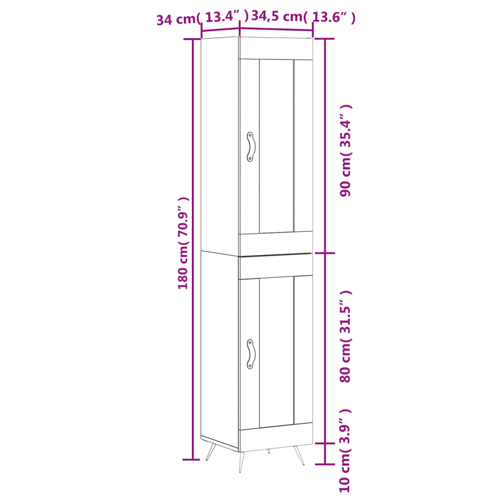 vidaXL betonszürke szerelt fa magasszekrény 34,5x34x180 cm