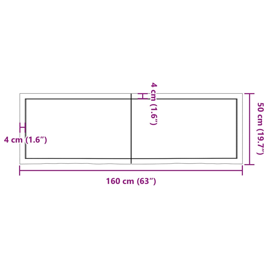 vidaXL kezeletlen tömör fa fürdőszobai pult 160x50x(2-4) cm