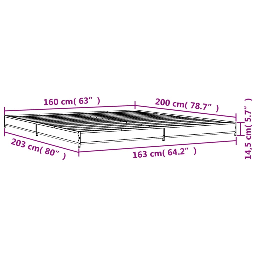 vidaXL barna tölgyszínű szerelt fa és fém ágykeret 160 x 200 cm