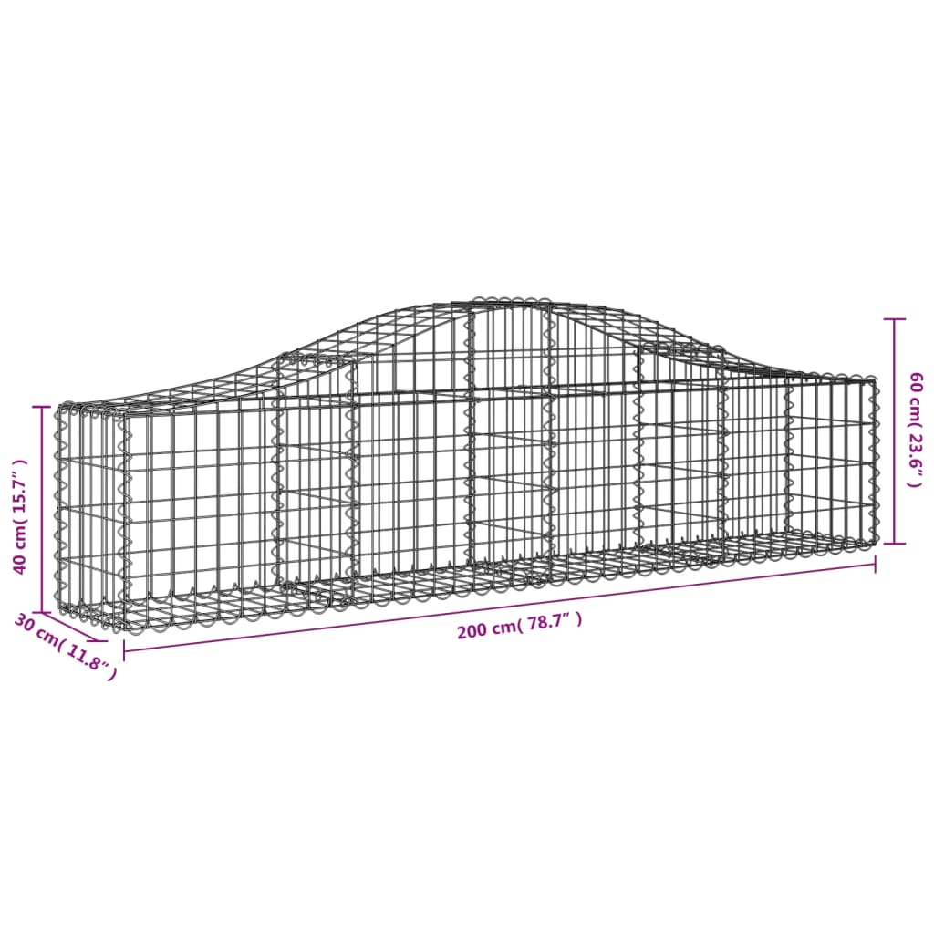 vidaXL 2 db íves horganyzott vas gabion kosár 200x30x40/60 cm