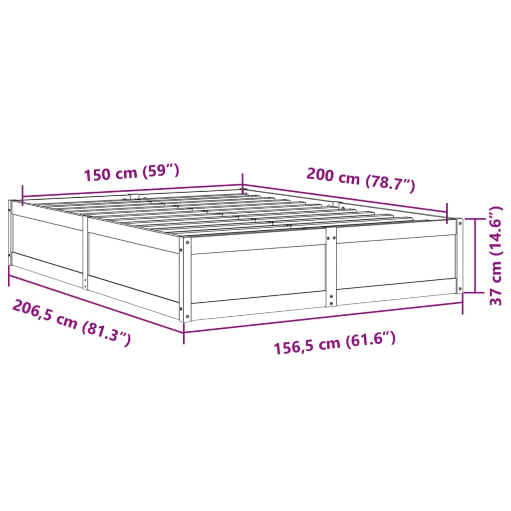 vidaXL tömör fenyőfa ágy matrac nélkül 150x200 cm