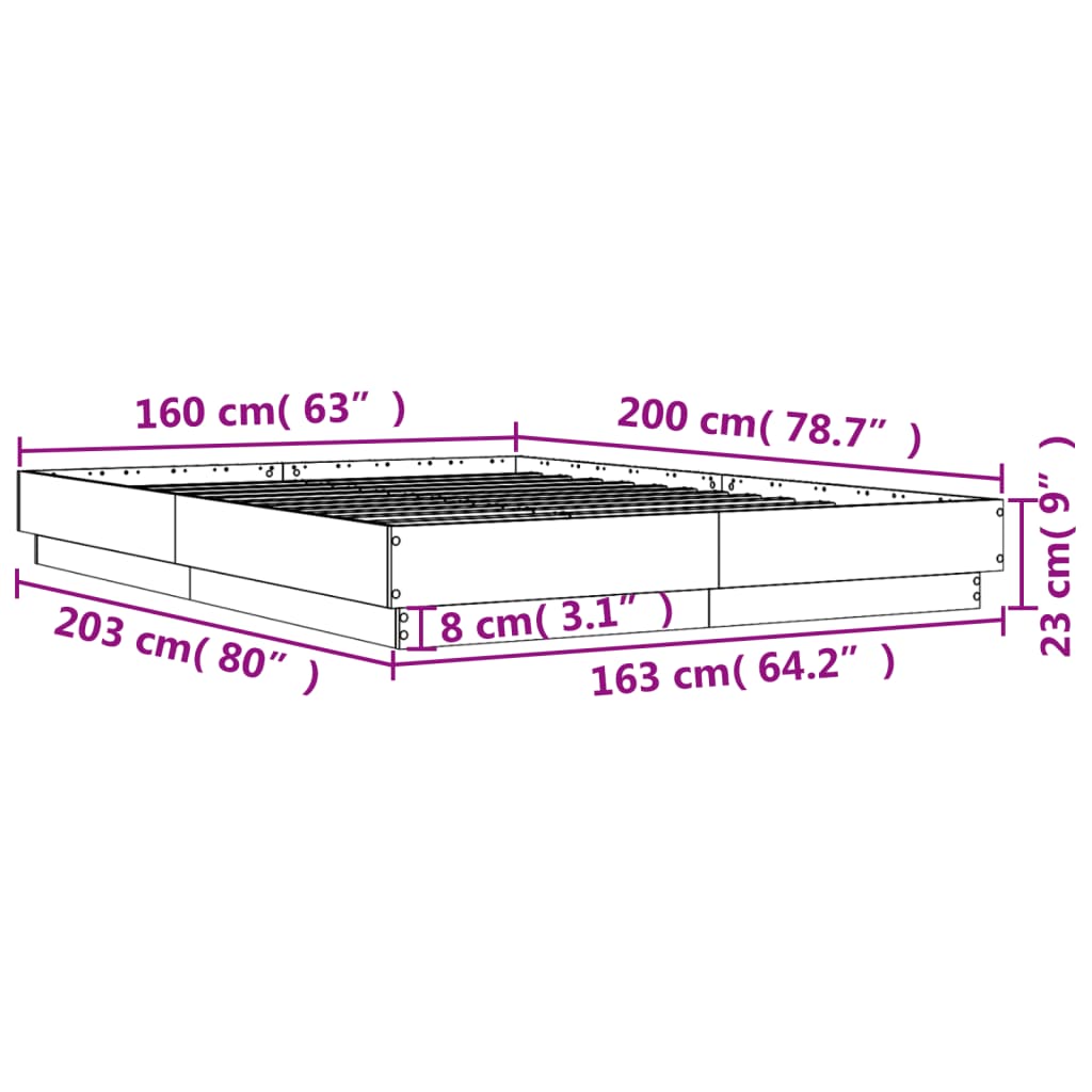 vidaXL füstös tölgyszínű szerelt fa ágykeret 160 x 200 cm