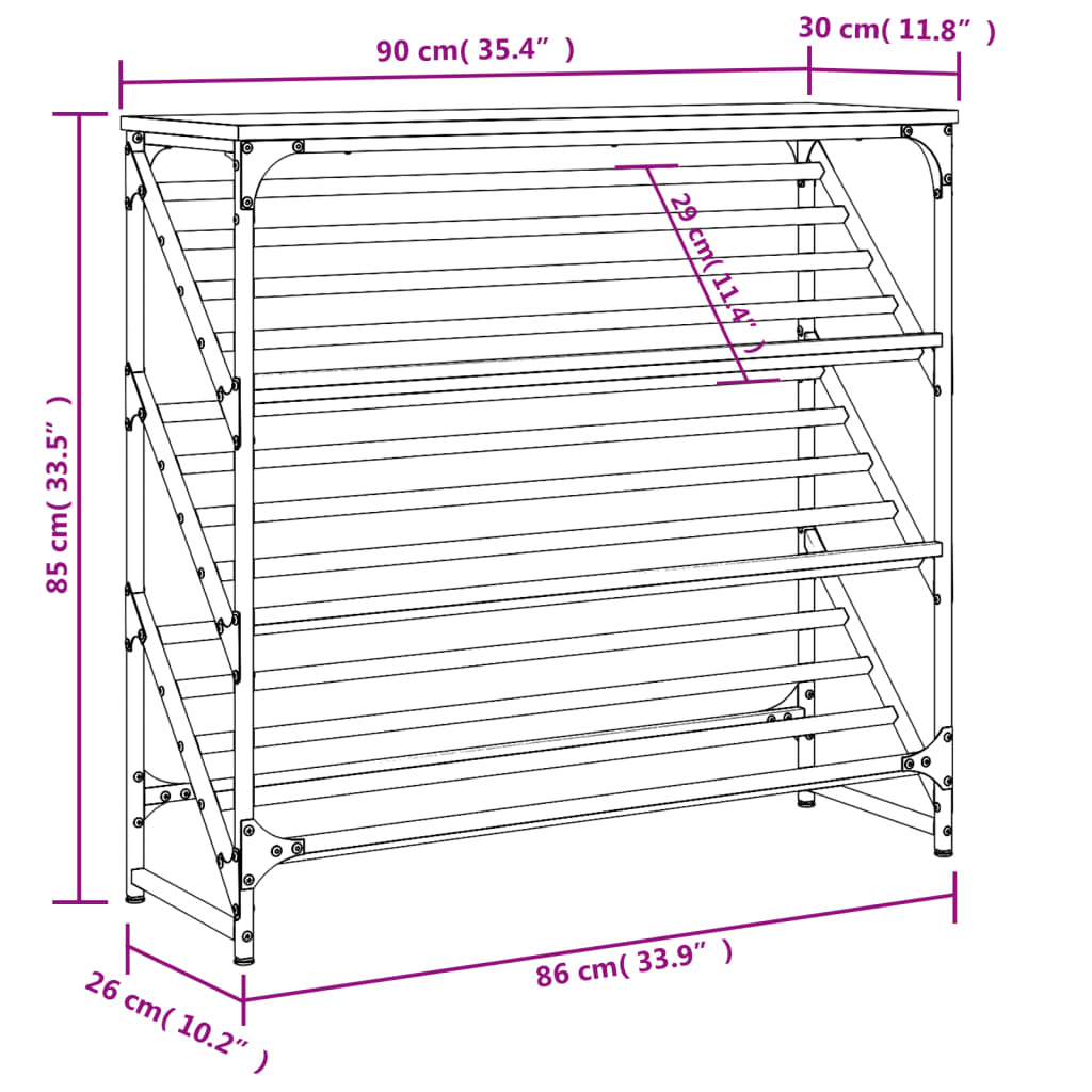 vidaXL fekete szerelt fa cipőtartó 90x30x85 cm