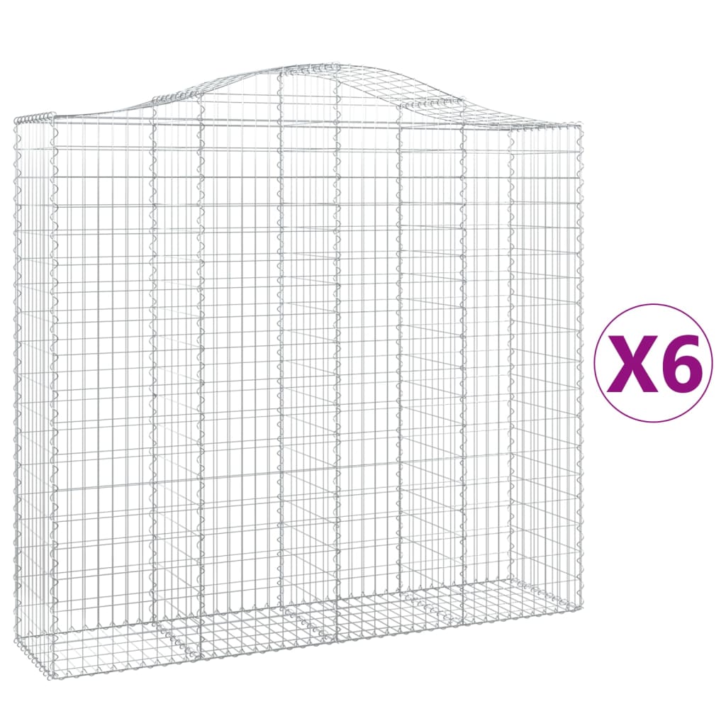 vidaXL 6 db íves horganyzott vas gabion kosár 200x50x180/200 cm