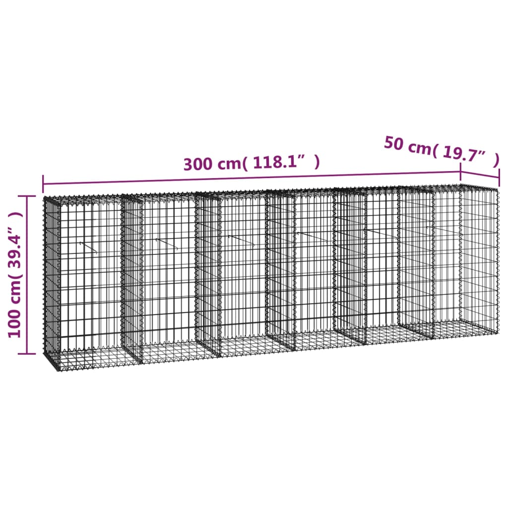 vidaXL horganyzott acél gabion fal fedéllel 300 x 50 x 100 cm