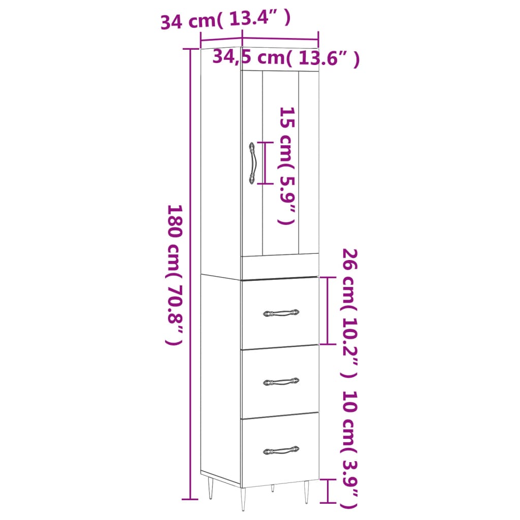 vidaXL sonoma tölgy szerelt fa magasszekrény 34,5x34x180 cm