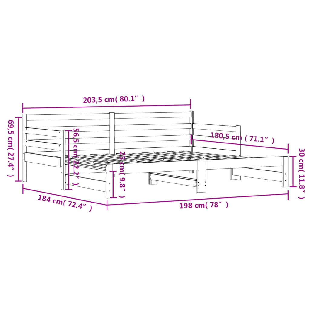 vidaXL fekete tömör fenyőfa kihúzható kanapéágy 90 x 200 cm