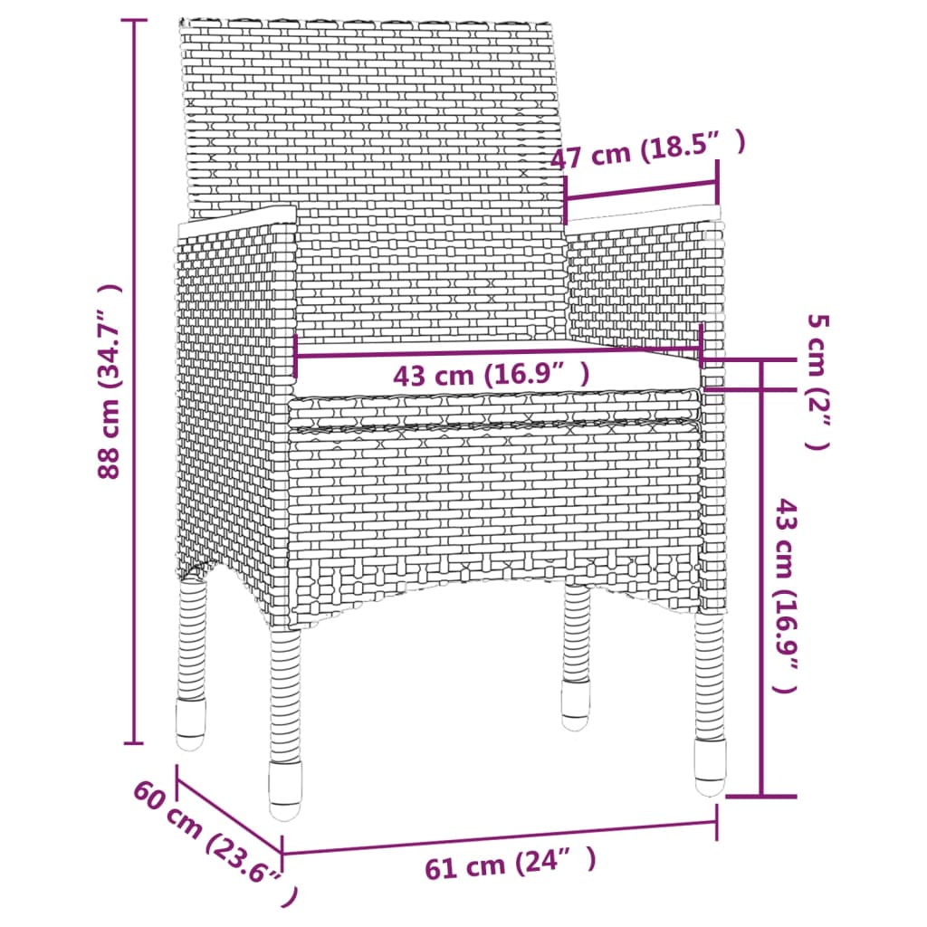 vidaXL 9 részes szürke kültéri polyrattan étkezőszett párnákkal