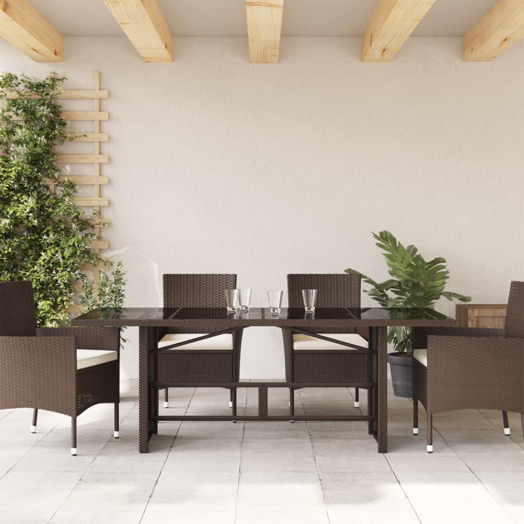 vidaXL barna polyrattan üveglapos kerti asztal 190 x 80 x 74 cm