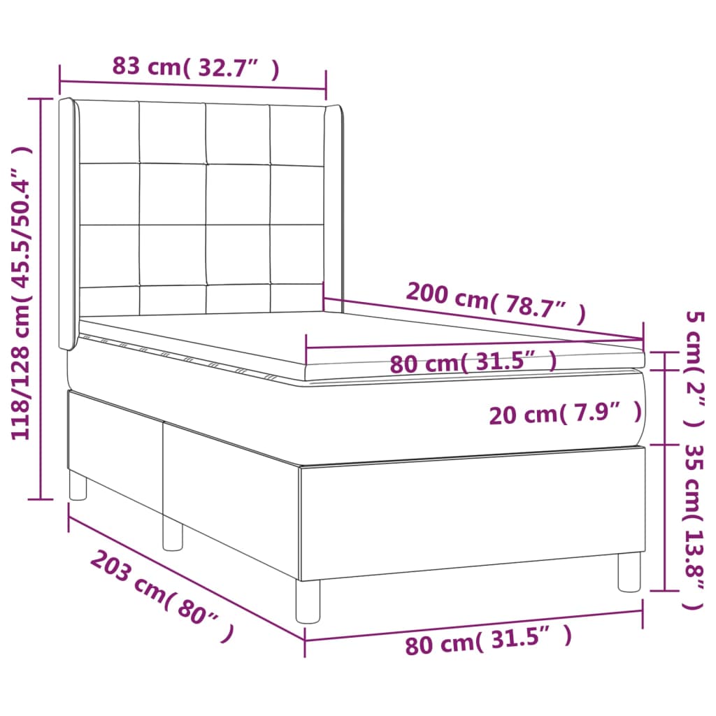 vidaXL sötétszürke szövet rugós és LED-es ágy matraccal 80 x 200 cm