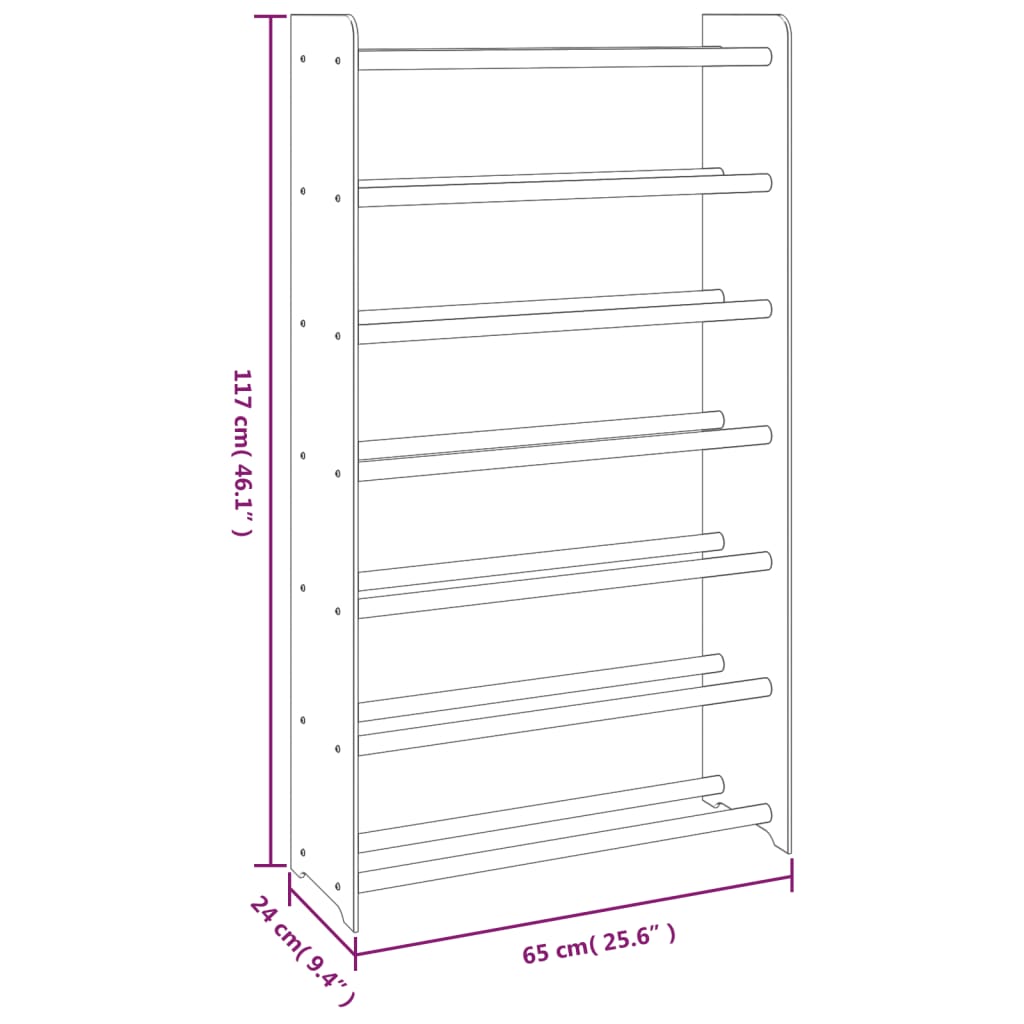 vidaXL barna szerelt fa cipőtartó 65x24x117 cm