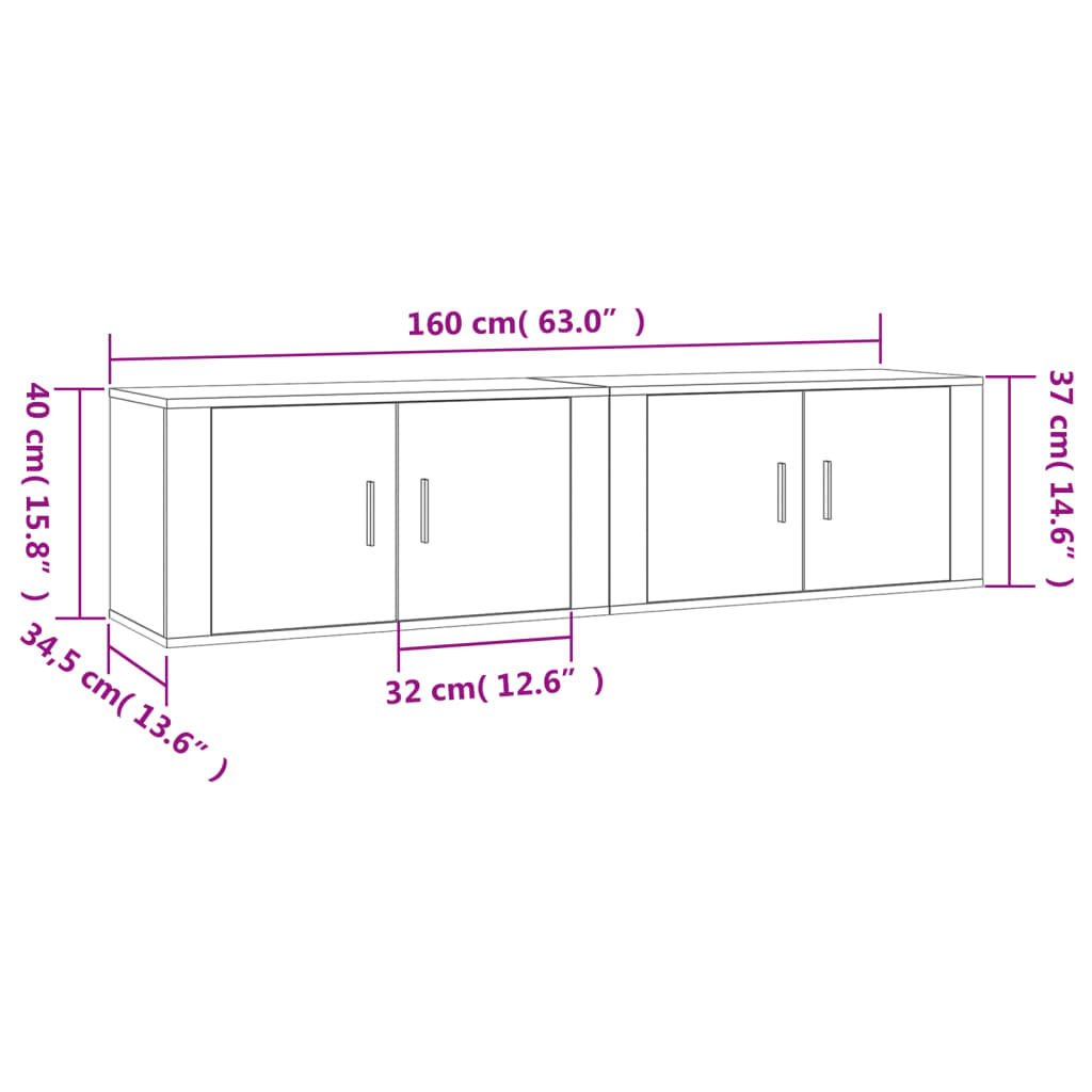 vidaXL 2 db barna tölgy színű fali TV-szekrény 80 x 34,5 x 40cm