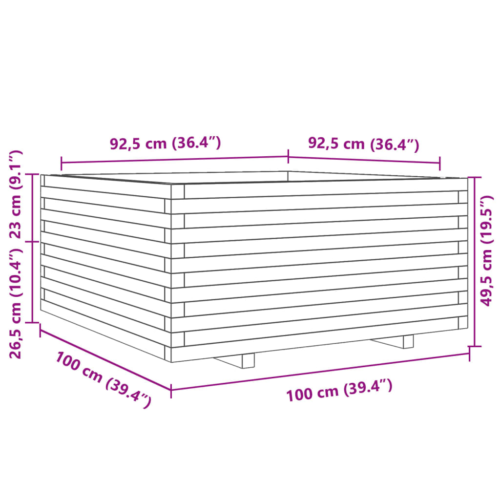 vidaXL impregnált fenyőfa kerti virágtartó 100 x 100 x 49,5 cm