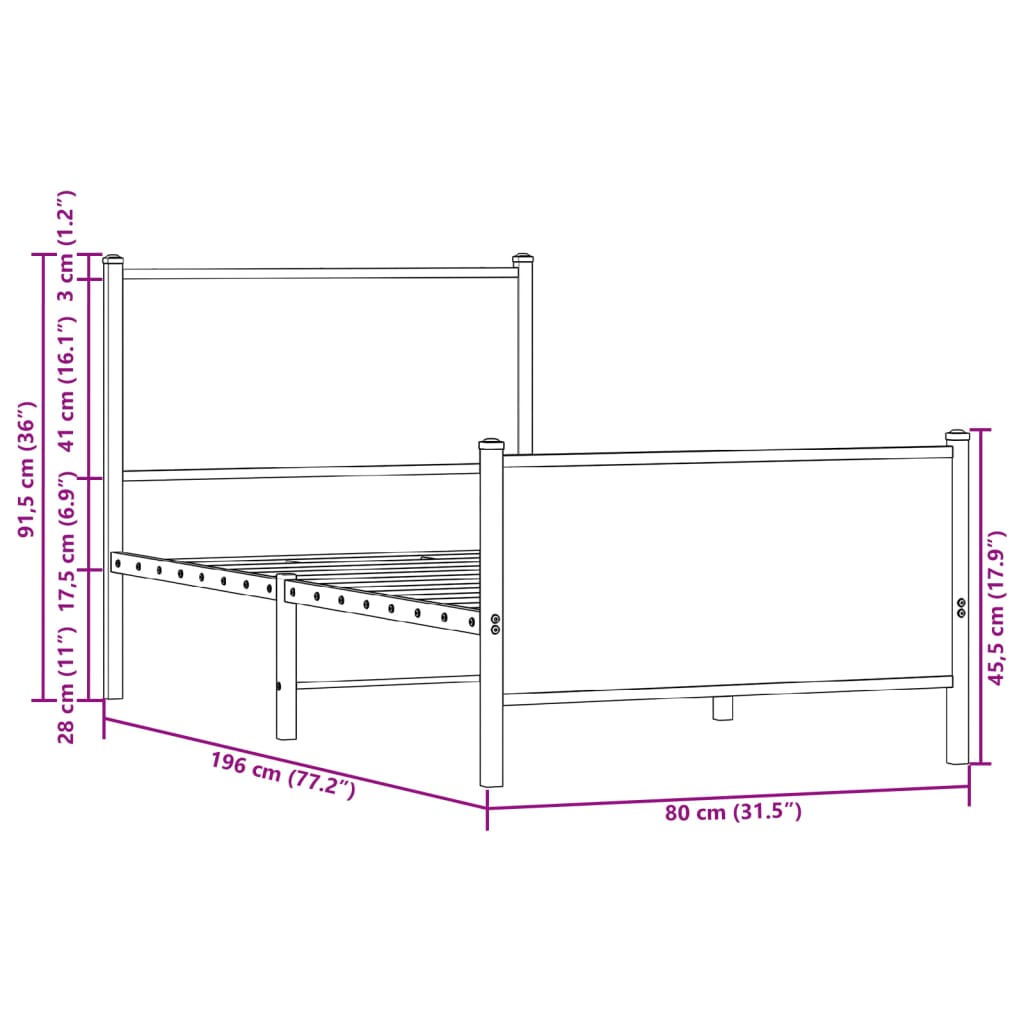 vidaXL füstös tölgy színű fém ágykeret matrac nélkül 75 x 190 cm