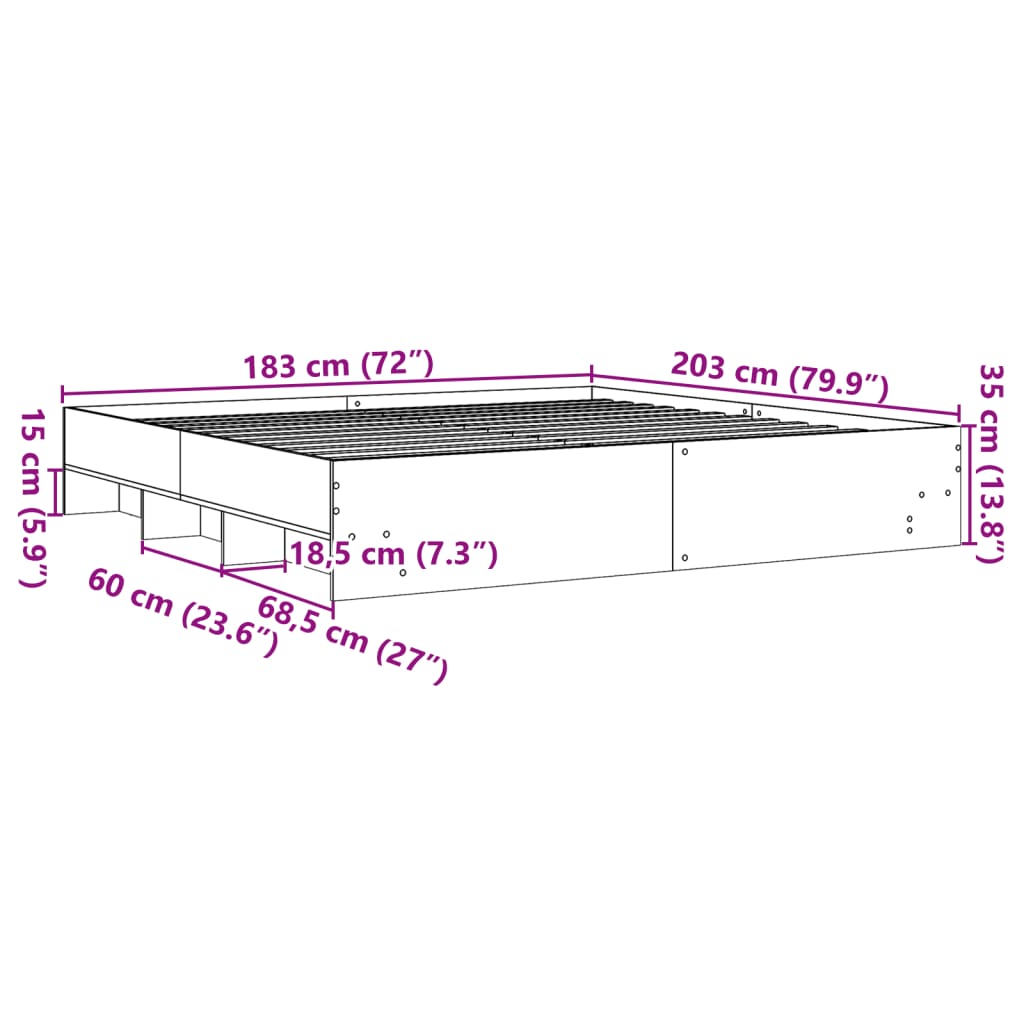 vidaXL sonoma tölgyszínű szerelt fa ágykeret 180 x 200 cm