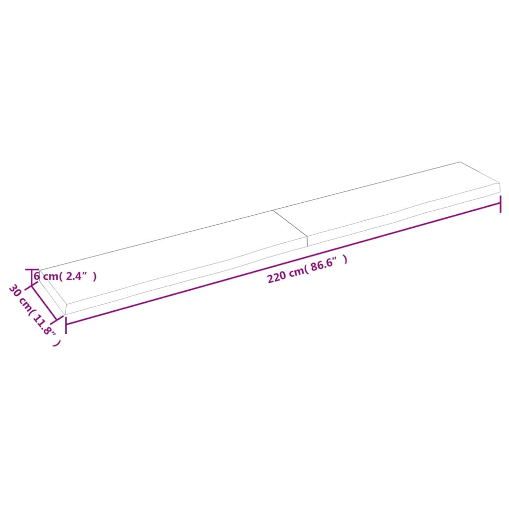 vidaXL világosbarna kezelt tömör tölgyfa fali polc 220 x 30 x (2-6) cm