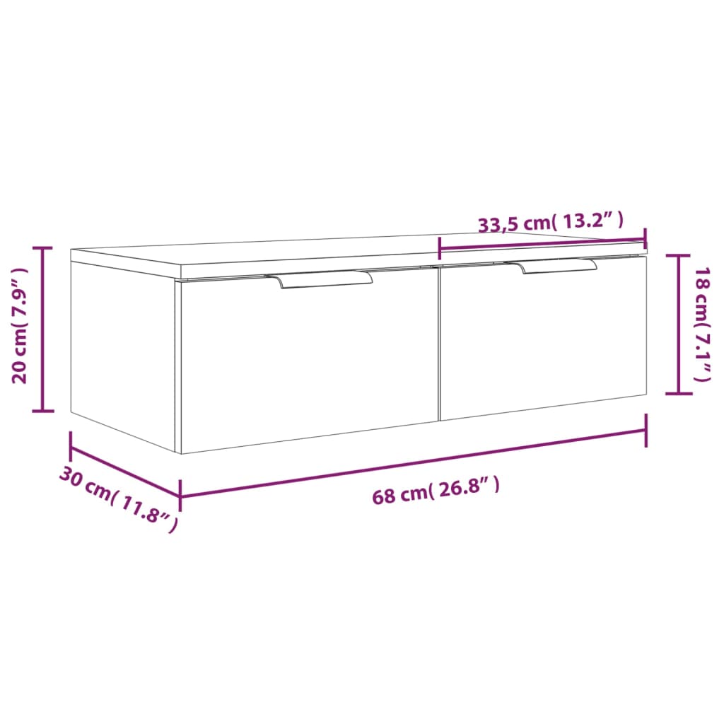 vidaXL 2 db szürke sonoma szerelt fa fali szekrény 68 x 30 x 20 cm