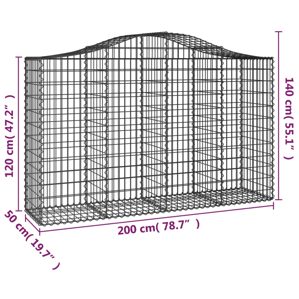 vidaXL 5 db íves horganyzott vas gabion kosár 200x50x120/140 cm