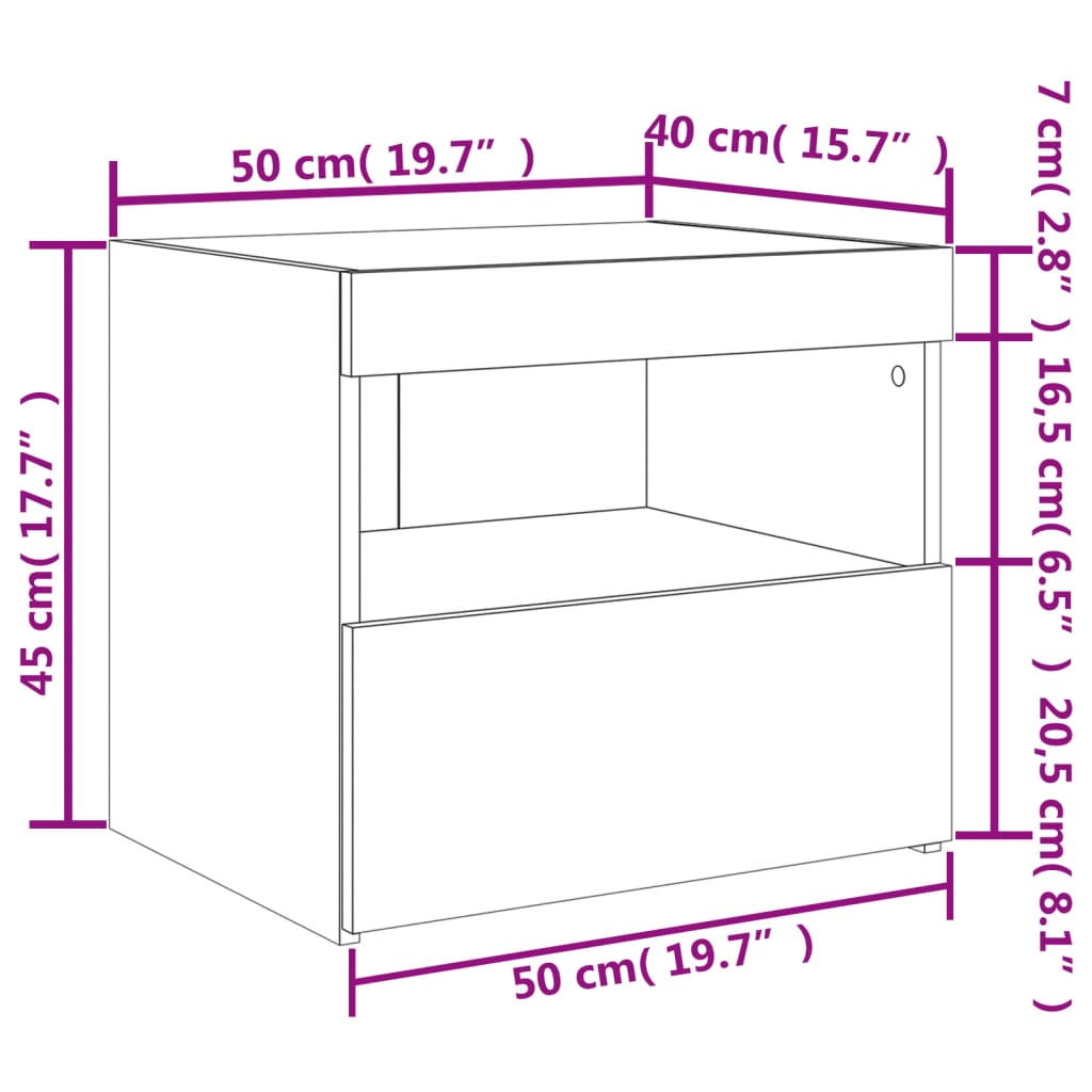 vidaXL 2 db fehér műfa éjjeliszekrény LED-fényekkel 50x40x45 cm