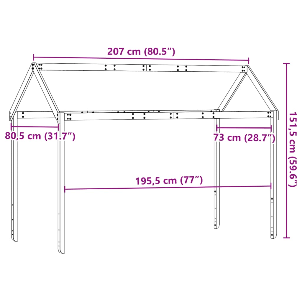 vidaXL fehér tömör fenyőfa gyerekágytető 207 x 80,5 x 151,5 cm