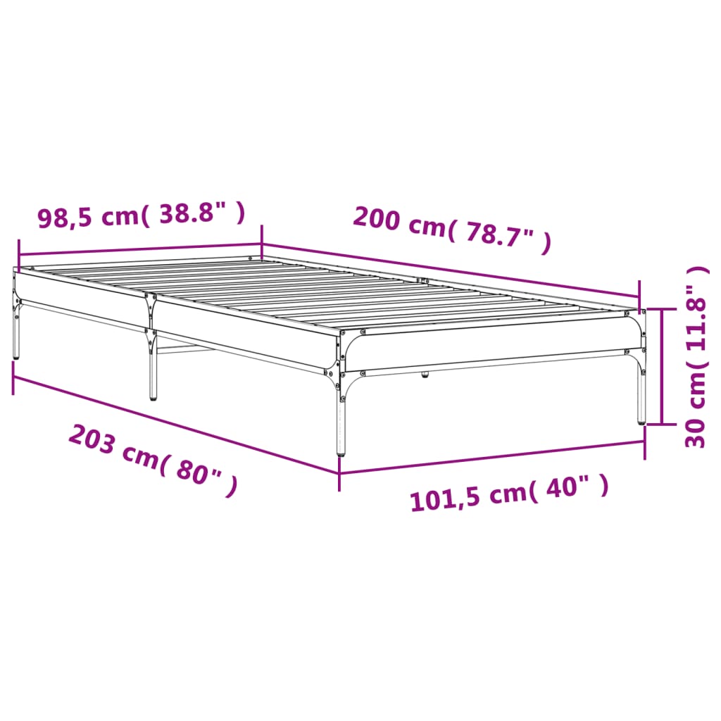 vidaXL sonoma tölgyszínű szerelt fa és fém ágykeret 100 x 200 cm