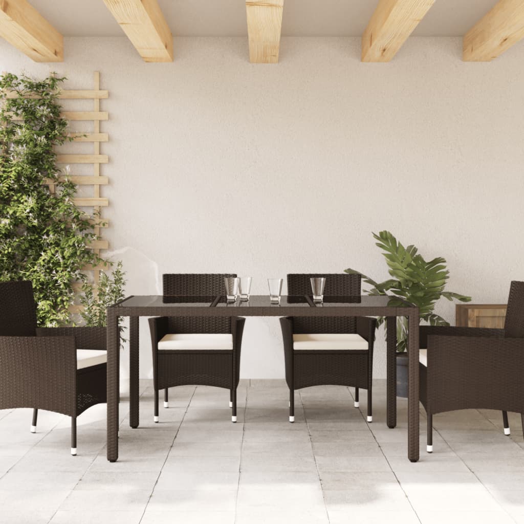 vidaXL barna polyrattan üveglapos kerti asztal 150 x 90 x 75 cm