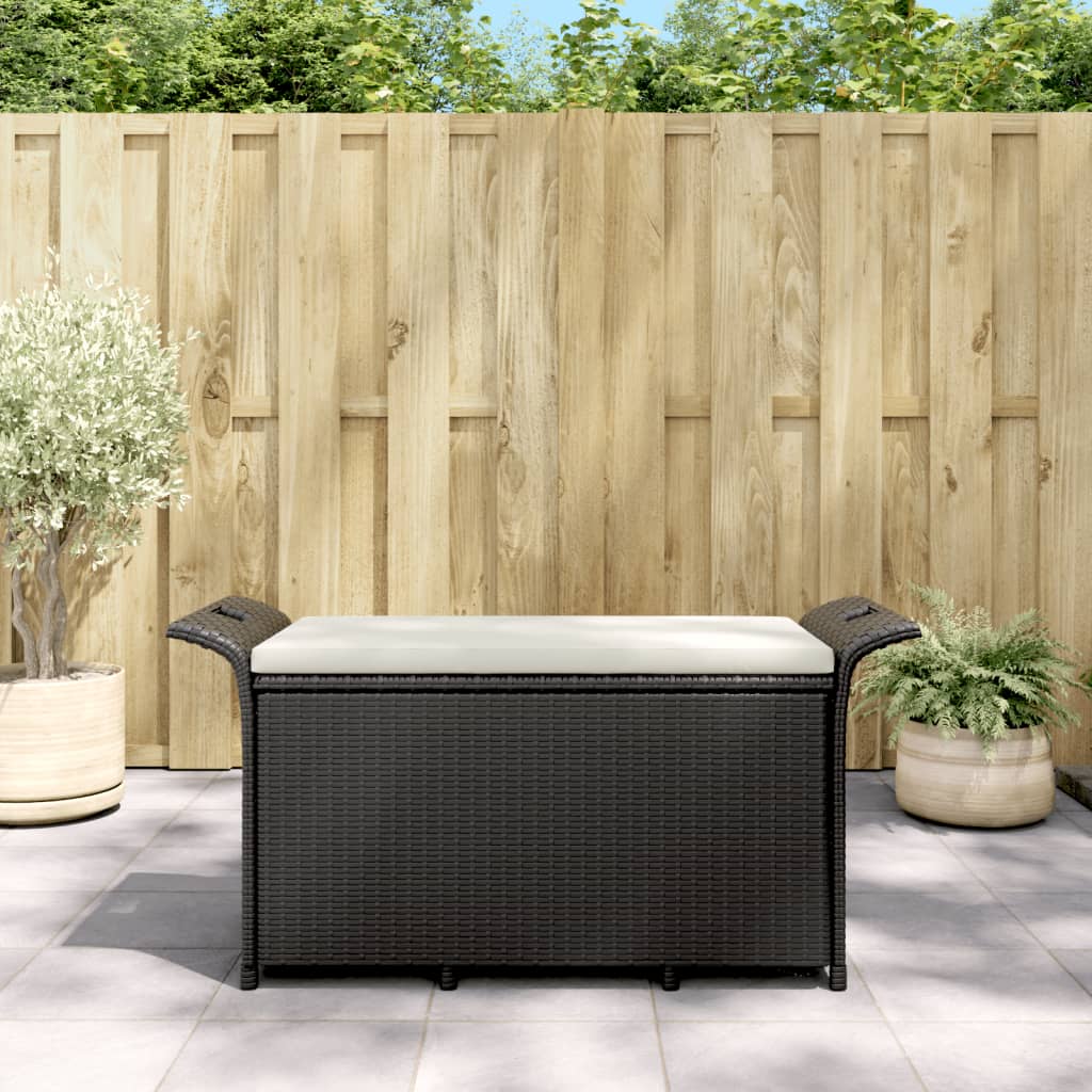 vidaXL fekete polyrattan kerti pad párnával 116 x 46 x 57 cm