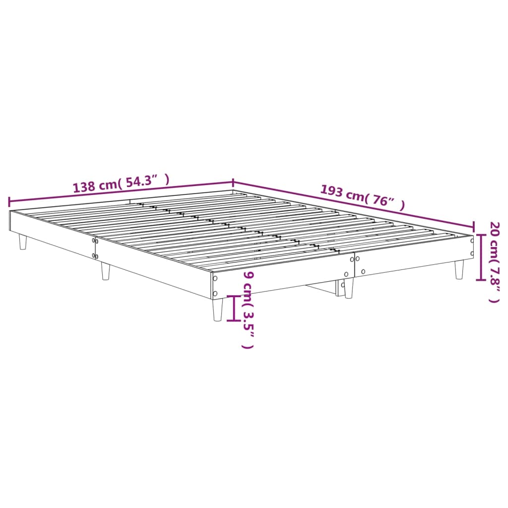 vidaXL fekete szerelt fa ágykeret 135 x 190 cm