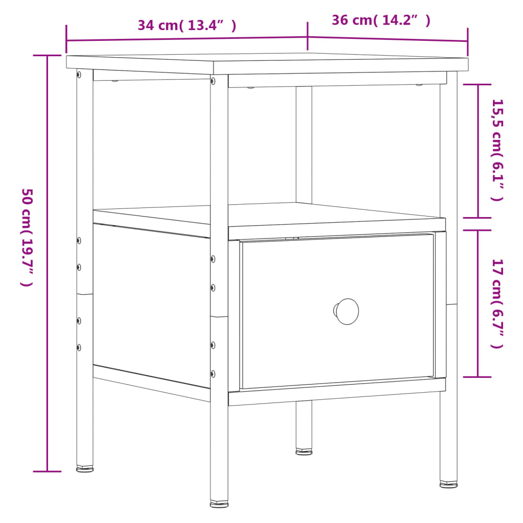 vidaXL 2 db füstös tölgy színű éjjeliszekrény 34x36x50 cm