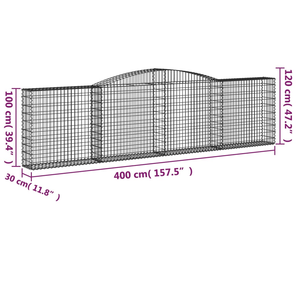 vidaXL 10 db íves horganyzott vas gabion kosár 400x30x100/120 cm