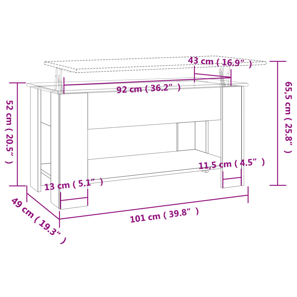 vidaXL barna tölgyszínű szerelt fa dohányzóasztal 101x49x52 cm