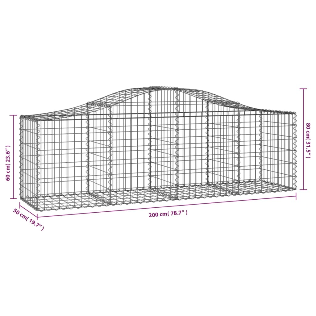 vidaXL íves horganyzott vas gabion kosár 200x50x60/80 cm